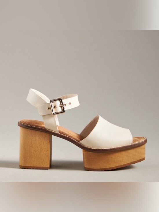 Anthropologie Shoes - Anthropologie Cream Leather Platform Block Heel Sandals